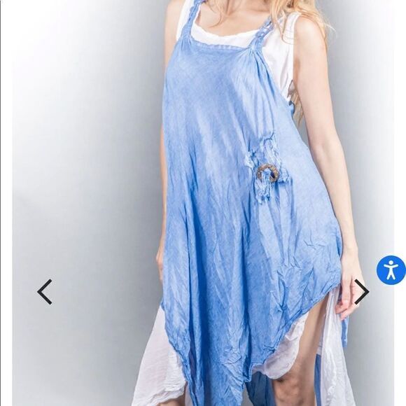 Italian Two Pieces Long Cotton Raw Moda Dress denim blue NWT - Picture 2 of 16